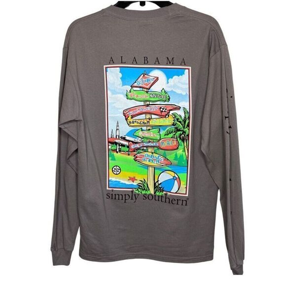 SIMPLY SOUTHERN Unisex Gray Long Sleeve T-Shirt ALABAMA State Inspired NEW Tee S - Picture 1 of 9